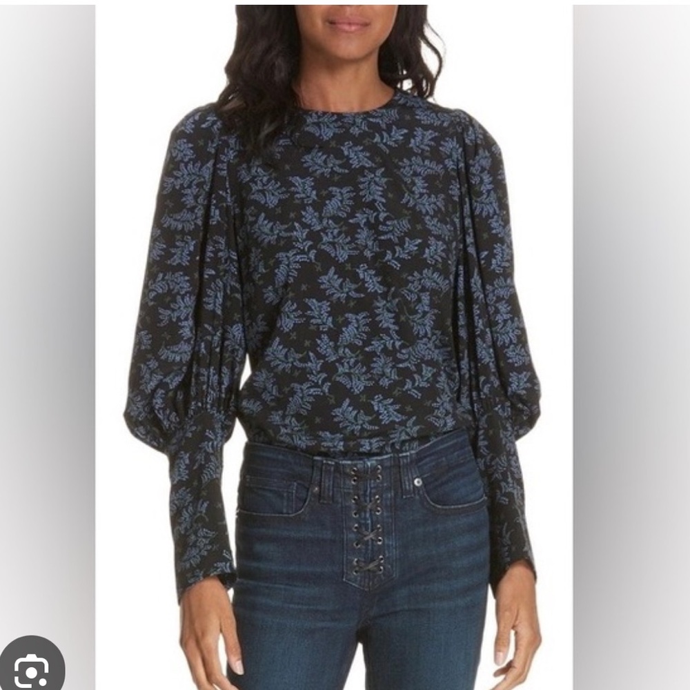 Veronica Beard Silk Blue Fitted Long Sleeve Blouse